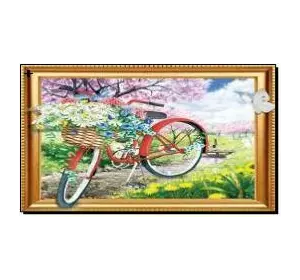 Алмазная мозаика по номерам 40*50 объемная "Велосипед с цветами" карт уп. (холст на раме)