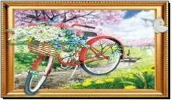 Алмазная мозаика по номерам 40*50 объемная "Велосипед с цветами" карт уп. (холст на раме)