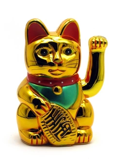 Кішка Манекі-неко, що махає лапою, пластик (14,5х9,5х9 см) (батарейки в комплект не входять)