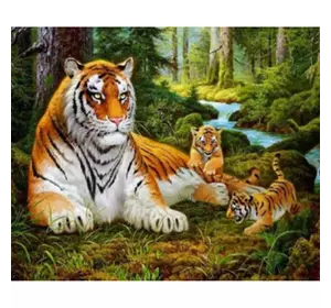 Раскраска по номерам 30*40см "Тигры в лесу" OPP (холст на раме краски+кисти)