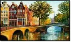 Алмазная мозаика по номерам 30*40 "Улочка Амстердама" карт уп. (холст на раме)