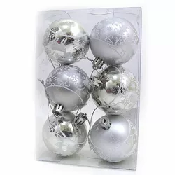 Набір ялинкових кульок "Візерунки срібло" d6см, PVC, 6шт, 1шт/етик.