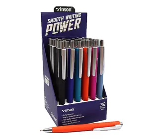 Ручка автомат масляна Vinson "Power" 0,7мм, синя, soft touch, треуг, mix, 36шт/етик.