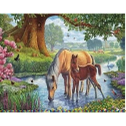 Алмазная мозаика по номерам 40*50 "Лошадь с детенышем" карт уп. (холст на раме)