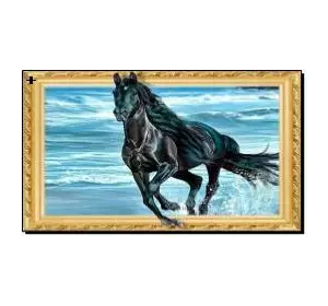Алмазная мозаика по номерам 40*50 объемная "Черная лошадь" карт уп. (холст на раме)