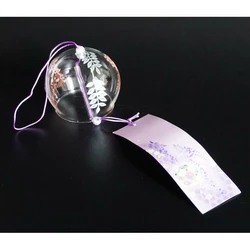 Японський скляний дзвіночок Фурін малий 7*7*6 см. Висота 40 см. Лаванда