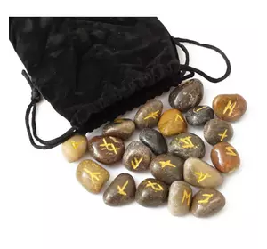 Набір РУН для ворожіння з натуральних каменів у мішечку Rune-017 Маскарадний Агат