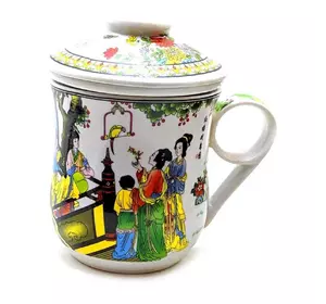 Чашка керамічна з ситом "Дівчата з папугою" (12х11х9 см)F