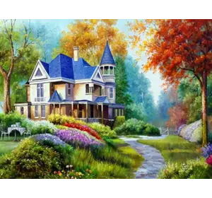 Розмальовка по номерах 40 * 50см "Будинок в лісі" OPP (полотно на рамі з краск.кісті)