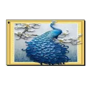 Алмазная мозаика по номерам 40*50 объемная "Голубой павлин" карт уп. (холст на раме)