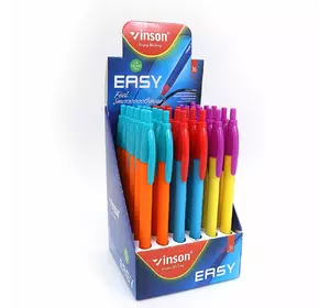 Ручка автомат масло Vinson "EASY" 0,7 мм, синя, soft touch, тригранни корп, mix, 36шт/етик.