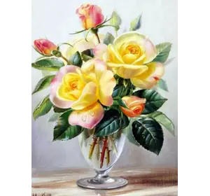 Розмальовка по номерах 30 * 40см "Троянди у вазі" OPP (полотно на рамі фарби. Кисті.)