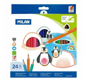 Набір кольорових олівців трикутних ТМ "MILAN" 24 шт., D2, 9 mm 1 шт./етик
