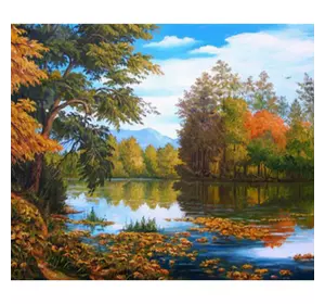 Раскраска по номерам 30*40см "Осень на озере" OPP (холст на раме краски+кисти)