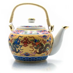 Чайник фарфор с бамбуковой ручкой (750мл.)(TPR1007-4) "Драконы"