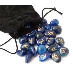 Набір РУН для ворожіння з натуральних каменів у мішечку Rune-004 Блакитний Онікс