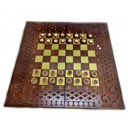 Нарди-шахмати-шашки, (56×28×4,5 см), відрізні,дерев'яні, тоновані, з фішками