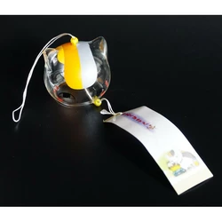 Японський скляний дзвіночок Фурін малий 7*7*6 см. Висота 40 см. Манекі Неко No2
