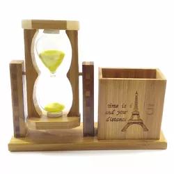 Годинник пісковий з підставкою для ручок жовтий пісок (19х15х5,5 см)