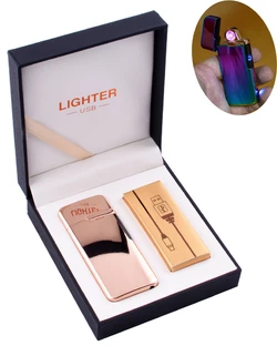 Електроімпульсна запальничка в подарунковій коробці LIGHTER (USB) №HL-122 Gold
