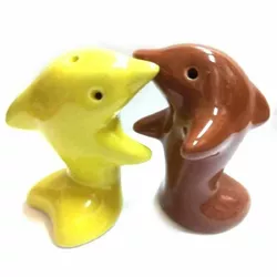 Солонка з перечниці "Дельфіни" жовто-коричневі (7х7х4 см)