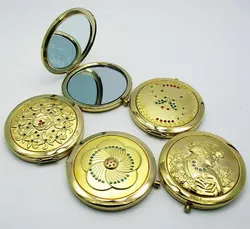 Дзеркальце косметичне з камінням золоте напилення (у коробці + чохол)