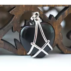 Кулон кам'яний "Серце в сітці" вставка Чорний обсидіан 2*0,8*2,5см.