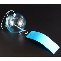 Японський скляний дзвіночок Фурін 8*8*7 см. Висота 40 см. Блакитний