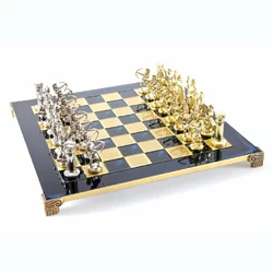 S10BLU шахи "Manopoulos", "Лучники", латунь, у дерев'яному футлярі, сині, 44х44см, 8 кг