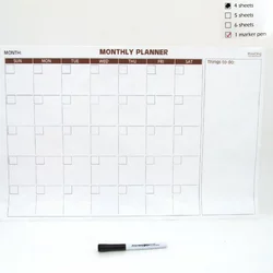 Електростатична плівка Beifa "Monthly Planner", 4 лист./Кор., 60 * 40см + маркер