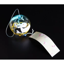 Японський скляний дзвіночок Фурін 8*8*7 см. Висота 40 см. Два снігові зайці