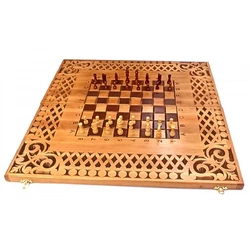 Нарди-шахи-шашки,(56×28×2,2 см),різьблені,дерев'яні,з фігурами та фішками