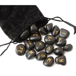 Набір РУН для ворожіння з натуральних каменів у мішечку Rune-009 Чорний Агат