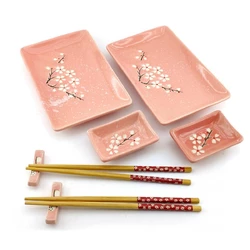 Сервиз для суши "Сакура на розовом фоне" (2 персоны) (28х28,3х3,5 см)