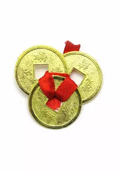 Монети (3шт)(2.5 см) в гаманець золоті червона стрічка (100 шт/уп)