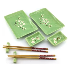 Сервиз для суши "Сакура на зеленом фоне" (2 персоны) (28х28,3х3,5 см)