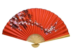 Веер настенный "Сакура на красном фоне" шелк (90см)