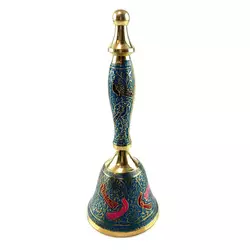 Дзвіночок з ручкою з малюнком бронзовий "Павичі на блакитному тлі" (18х7,6 см)