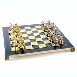 S5BLU шахи "Manopoulos", "Геркулес", латунь, у дерев'яному футлярі, сині, 36х36см, 4,8 кг