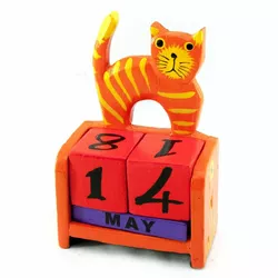 Календар настільний "Кіт" дерево помаранчевий (14,5х10х5,5 см)