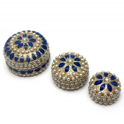 Скриньки металеві (н-р 3 шт) з перлами "Сині" (7,5х7,5х4см 6х6х3см 5х5х3,5см)