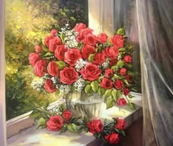 Розмальовка по номерах 40 * 50см "Букет троянд" OPP (полотно на рамі фарби. Кисті.)