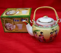Чайник фарфор с бамбуковой ручкой (750мл.)(TPR70) "Бежевый" (24 шт. в ящ.)