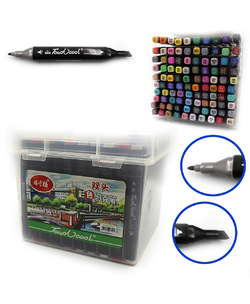 Набір скетч маркерів "TouchCool" скош + тонко, 100цв., Пласт. чемодан, 100шт/етик.