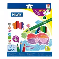 Набір кольорових олівців трикутних "MAXI" ТМ "MILAN" 12 шт. зі стругачкою, D5mm 1 шт./етик