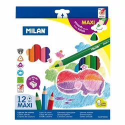 Набір кольорових олівців трикутний "MAXI" ТМ "MILAN" 12шт. з точилкою, D5mm