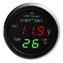 Термометр вольтметр VST-706-4, червоно-зелений, + USB-роз'єм