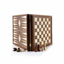 STP28E набір "Manopoulos", шахи, шашки та нарди у дерев'яному футлярі 26х26см, 1.2 кг