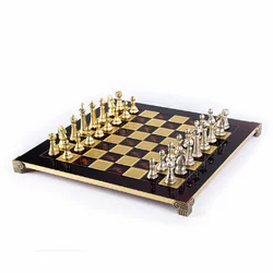 S33RED шахи "Manopoulos", латунь, у дерев'яному футлярі, червоні, фігури класичні,44х44см, вага 7,4