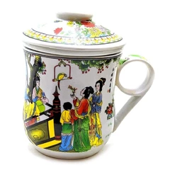 Чашка керамічна з ситом "Дівчата з папугою" (12х11х9 см)F